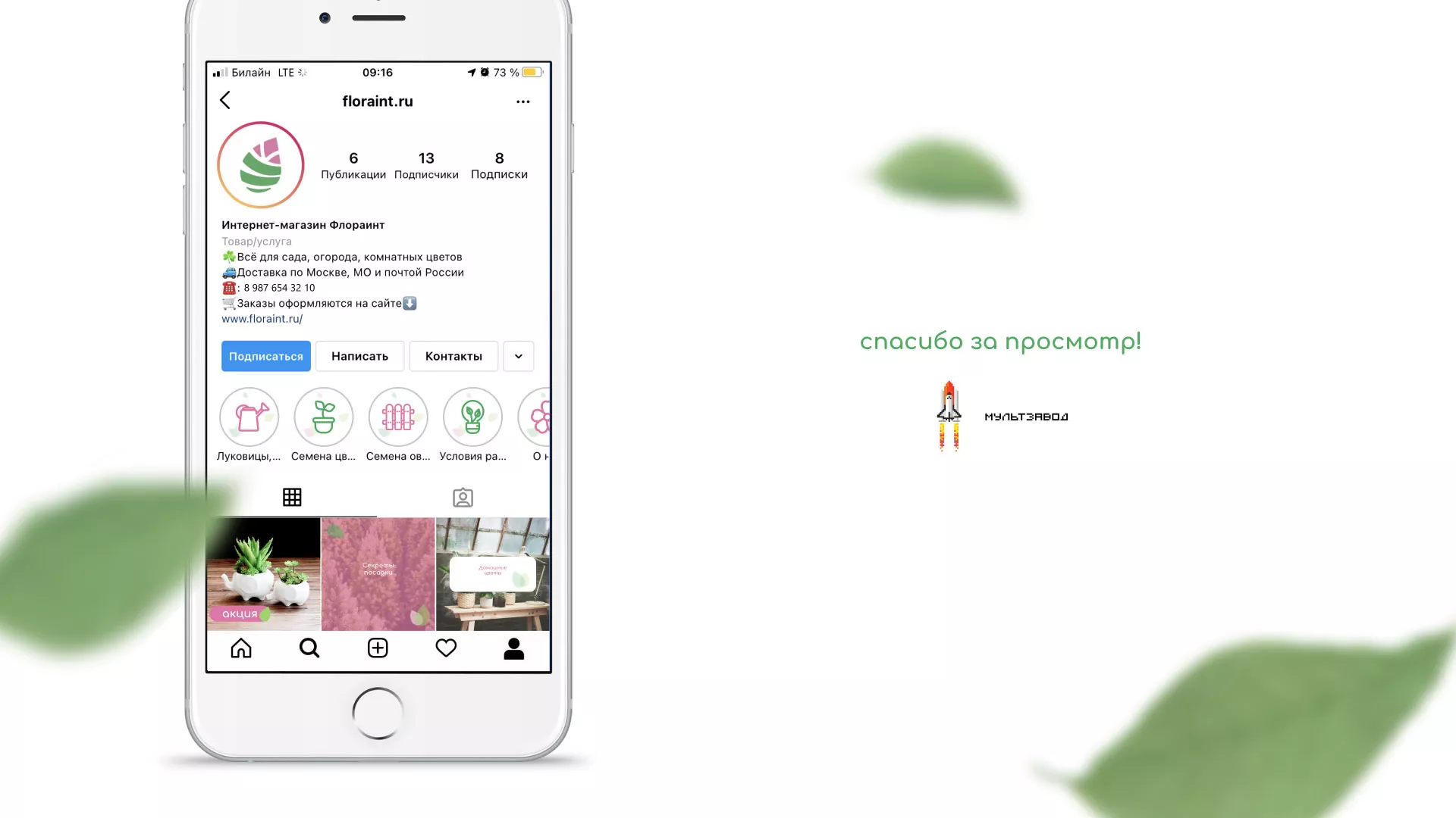 Разработка оформления профиля Instagram для магазина «Floraint» в Лодейном Поле